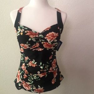 Hilor Women's Tankini Top Retro Ruched Swimsuit Top with Ruffle Size Medium